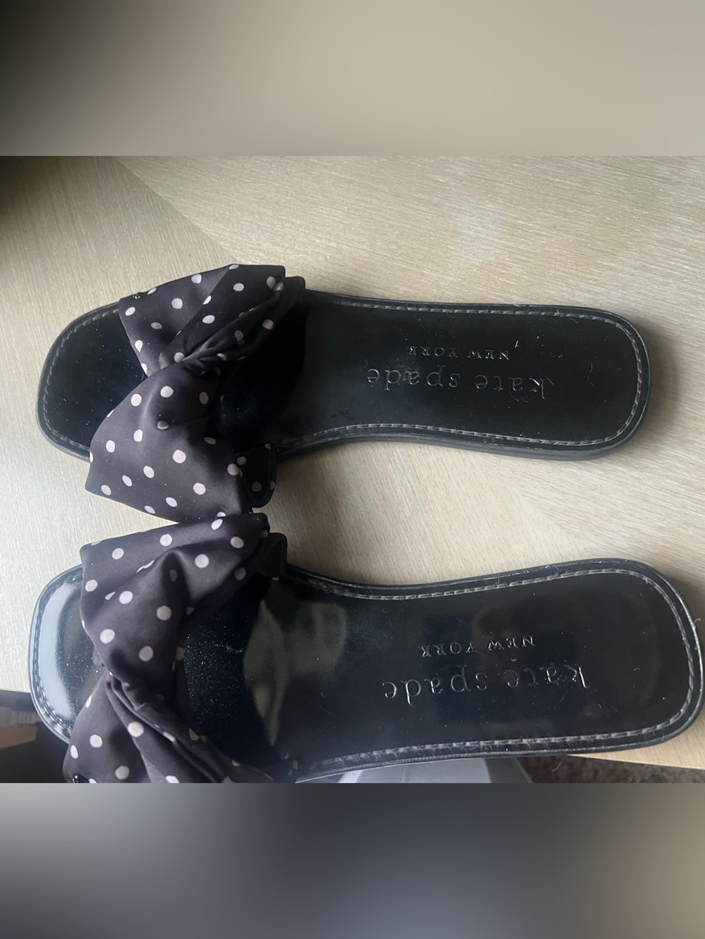 Kate Spade Black Polka Dot Bow Slide Sandals